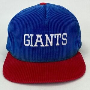 Vintage AJD New York Giants Snapback Hat 2-Tone Corduroy‎ Spell Out USA Made